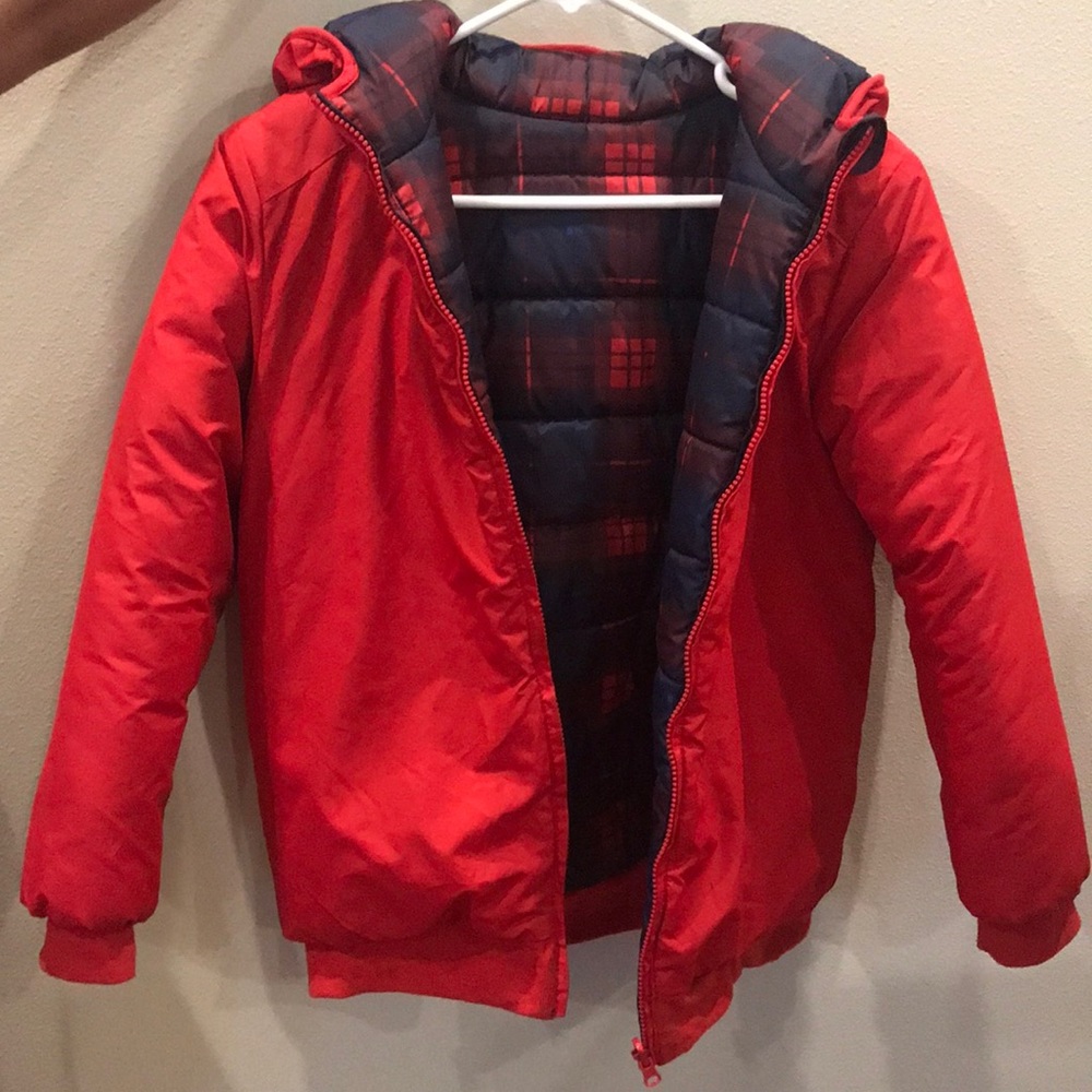 Limited edition red reversible puffer jacket for boy size 12